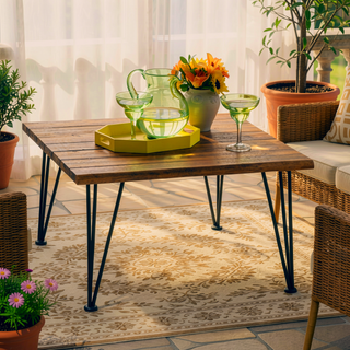 Sunvega Rustic Industrial Acacia Wood and Iron Frame Outdoor Coffee Table