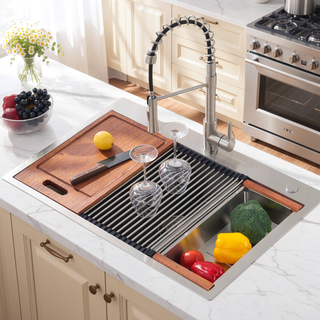 Sunvega 28 x 22 Inch Drop In Stainless Steel Workstation Sink with Accessories