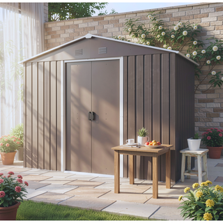 Sunvega 8x4ft Outdoor Metal Storage Shed with Galvanized Steel Panels and Foundation