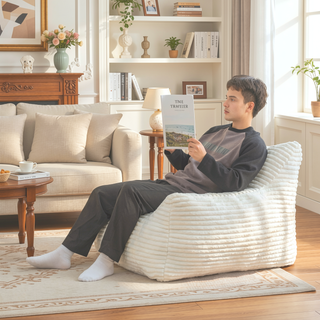 Sunvega Oversized Comfy Beige Bean Bag Chair with Supportive Armrests for Living Room