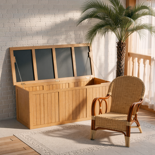 Sunvega 67 Gallon Outdoor Wooden Deck Box with Seat and Table Top