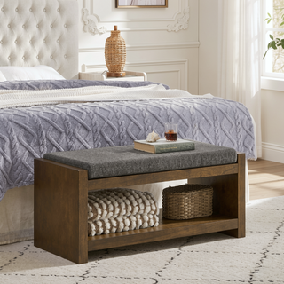 Sunvega Modern Accent Bench with Removable Cushion and Lower Storage Shelf