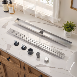 Sunvega 28 Inches Linear Shower Drain with Hair Strainer and Leveling Feet