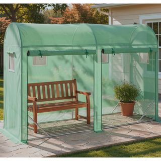 Sunvega Walk-in Lean-to Greenhouse with 4 Zipper Roll-up Windows and 2 Doors