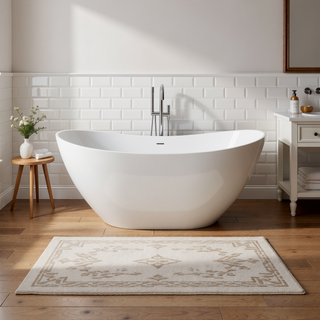Sunvega Premium High-back Oval Acrylic Freestanding Soaker Bathtub Non-Slip Easy Clean