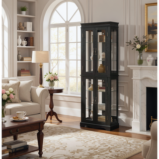 Sunvega Exquisite and Refined Lighted Glass Curio Display Cabinet with Illuminated Multilayer Design