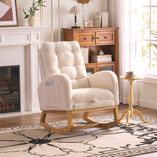 Sunvega Upholstered High Back Rocking Chair with Footrest and Side Storage Pocket