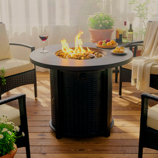 Sunvega 30-Inch Round Propane Fire Pit Table with 50000 BTU Heat for Patio