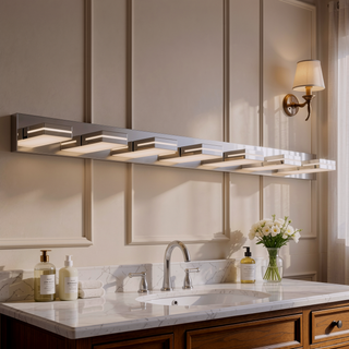 Sunvega Modern Chrome LED Vanity Light with 6 Geometric Lamp Heads for Bathroom Mirror