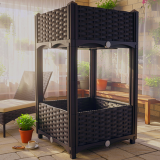 Sunvega Modular Rattan Pattern Raised Garden Planter Box with Self-Draining System
