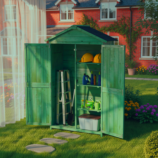 Sunvega Durable Fir Wood Storage Shed with Waterproof Asphalt Roof and Removable Shelves
