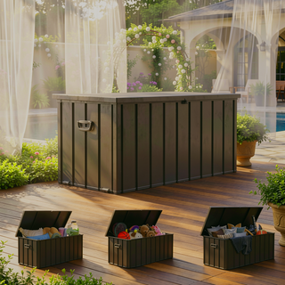 Sunvega 120 Gallon All-Weather Waterproof Lockable Outdoor Metal Storage Box with Wheels
