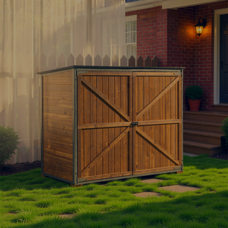Sunvega Outdoor Storage Cabinet with Sloping Roof and 3 Compartments for Garden Patio