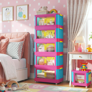Sunvega 5-Tier Collapsible Storage Cabinet with Wheels and Magnetic Door