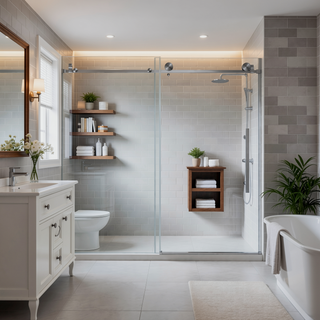 Sunvega Frameless Shower Door with Explosion Proof Film and Stainless Steel Handle