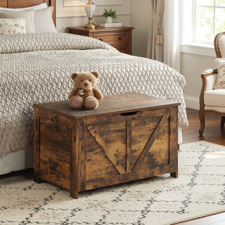 Sunvega Extra Long Rustic Brown Storage Chest with U Shaped Pull for Entryway