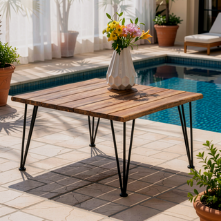 Sunvega Rustic Industrial Acacia Wood and Iron Frame Outdoor Coffee Table