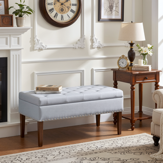 Sunvega Plush Tufted Storage Bench with Nail Accent for Bedroom Seating