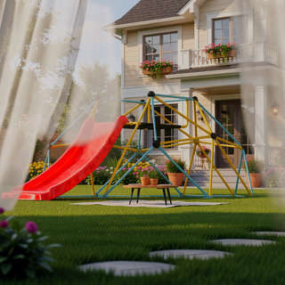 Sunvega 8FT Geometric Dome Climber with Slide for Kids 3 to 9 Years Old