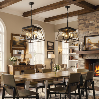 Sunvega 16" Black Industrial 4-Light Pendant Chandelier with Modern Metal Cage Design