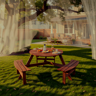 Sunvega Fir Wood Picnic Table with 2 Benches 75 Inch Dining Surface 2220lb Capacity