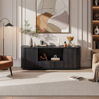 Sunvega Modern Wavy TV Stand Rounded Corner Cabinet for Living Room Storage