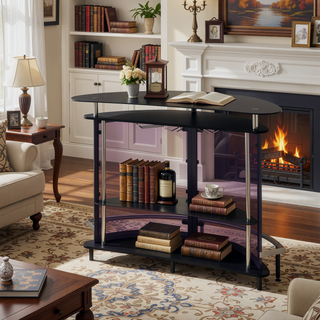 Sunvega Freestanding Black Glass Top Home Bar Cabinet with Shelf for Wine Storage
