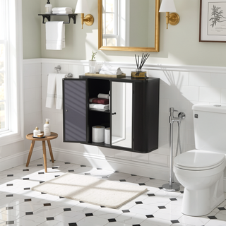 Sunvega Wall-Mounted Bathroom Cabinet with 2 Mirrored Doors and Open Shelf