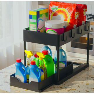 Sunvega Black 11-Pack Extendable Two-Tier Sink Cabinet Storage Shelf