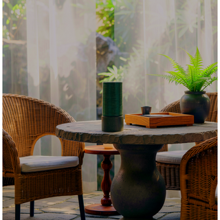 Sunvega Large Concrete Ribbed Water Fountain with Bird Feeder and Modern Industrial Style