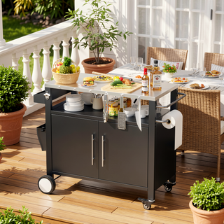 Sunvega Two Doors Outdoor Grill Cart with Storage and Lockable Wheels for Patio