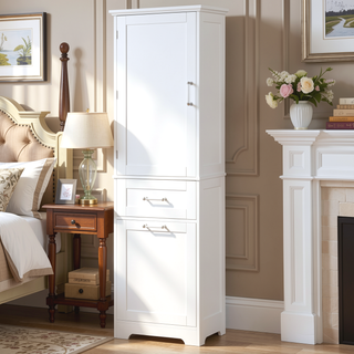 Sunvega Tall Freestanding Bathroom Storage Cabinet with Two Drawers and Adjustable Shelf