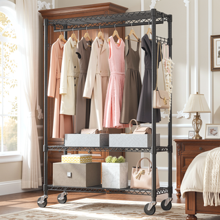 Sunvega Heavy Duty Rolling Garment Rack with Wheels and Adjustable Height for Versatile Use