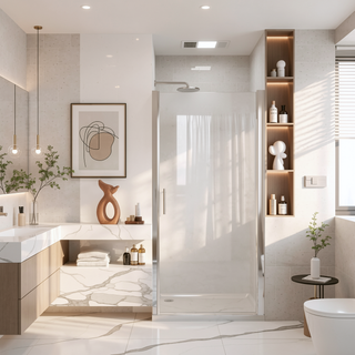 Sunvega 24x72 Inch Brushed Nickel Pivot Shower Door with Half Frame