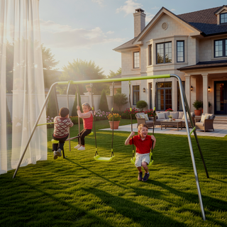 Sunvega Lime Green Outdoor Swing Set with Plastic Safe Seats for 440lbs