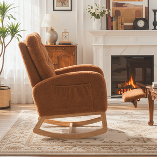 Sunvega Upholstered High Back Rocking Chair with Footrest and Side Storage Pocket
