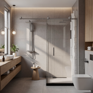 Sunvega Frameless Shower Door with Explosion Proof Film and Stainless Steel Handle