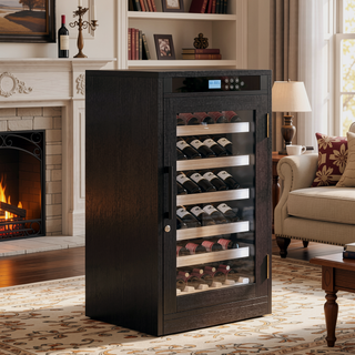 Sunvega Black Wood Wine Cooler with Touch Screen Constant Temperature Control