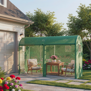 Sunvega Walk-in Lean-to Greenhouse with 4 Zipper Roll-up Windows and 2 Doors