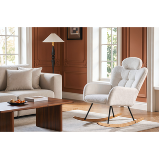 Sunvega Teddy Fabric Rocking Chair with Adjustable Footrest for Living Room