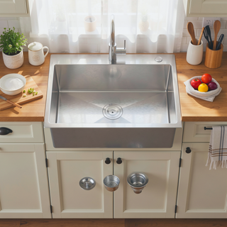 Sunvega 32x19 Inch Overmount Single Bowl Kitchen Sink in Brushed Nickel