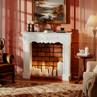 Sunvega Freestanding Fireplace Mantel with Baroque Design and Storage Columns