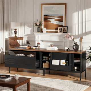 Sunvega 70.8" Modern TV Stand with Sliding Doors, Storage Drawer, and Adjustable Shelves