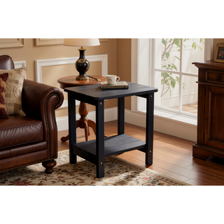 Sunvega Folding Adirondack Chair Set with Wood Texture and Side Table in Navy Blue