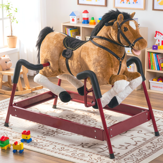 Sunvega ASTM-F963 Certified Spring Rocking Horse with Plush Fabric and Animal Sounds