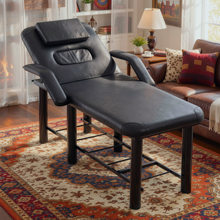 Sunvega Professional Black PU Leather Beauty Bed with Removable Headrest and Breast Cushions