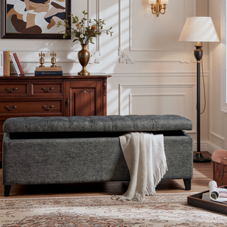 Sunvega Upholstered Tufted Storage Bench with Soft Close Lid and Interior Space
