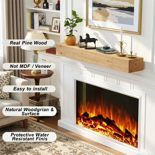 Sunvega Handcrafted Pine Wood Fireplace Mantel Shelf with Distinctive Wood Grain