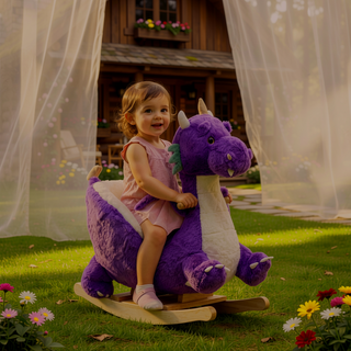 Sunvega ASTM-F963 Certified Spring Rocking Horse with Plush Fabric and Animal Sounds