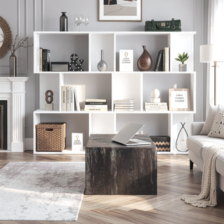 Sunvega Three-Tier Minimalist Shelving Unit with Grid Pattern for Home Storage